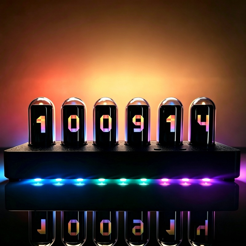 Desk Setup Youtube - IPS-gesimuleerde Nixie-buis klokken, minimalistisch artistiek RGB-omgevingslicht,