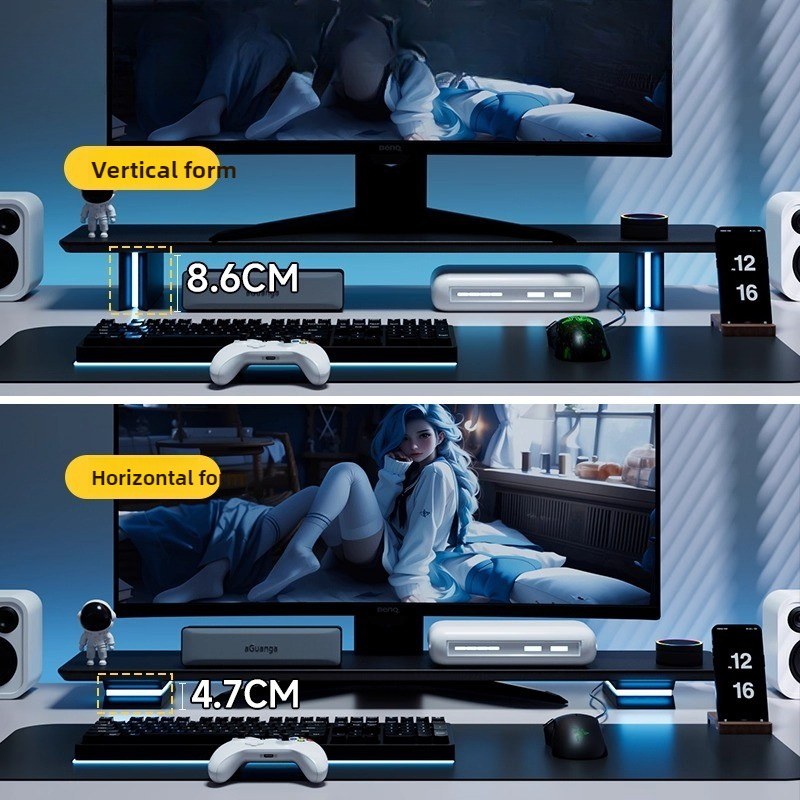Desk Setup Ergonomics - RGB-monitorstandaard Ergonomische computerschermlift voor gaming-opstelling Verstelbare
