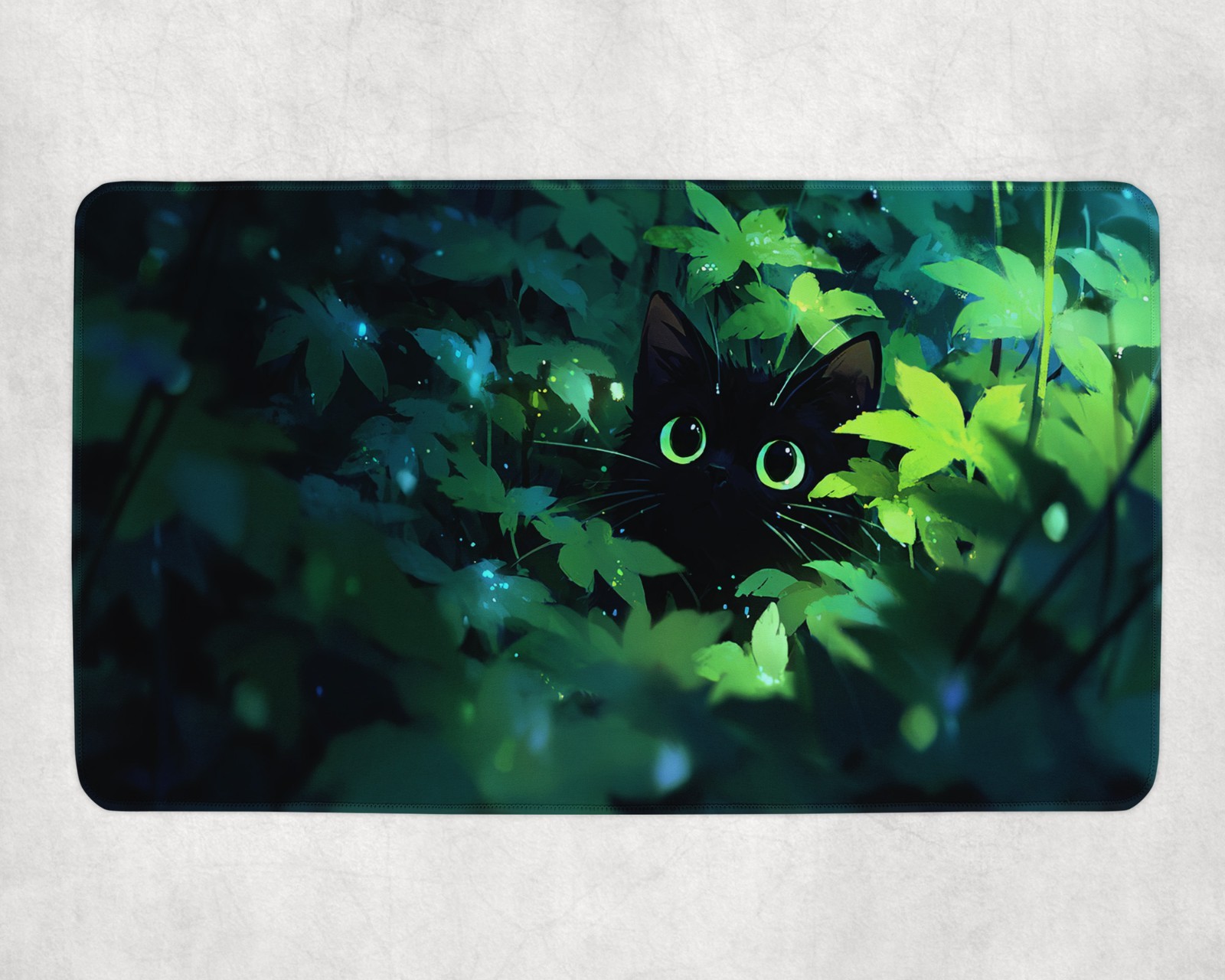 Desk Setup Art - Zwarte Kat voor MTG Speelmat Groen