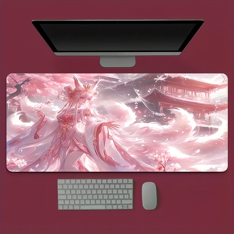 Desk Setup Designer - Anime Fox Girl bureaumat, uitgebreide antislip