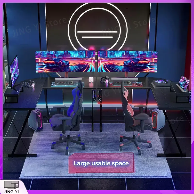 L-vormig gamingbureau met moni - Desk Setup Corner recensie en prijs